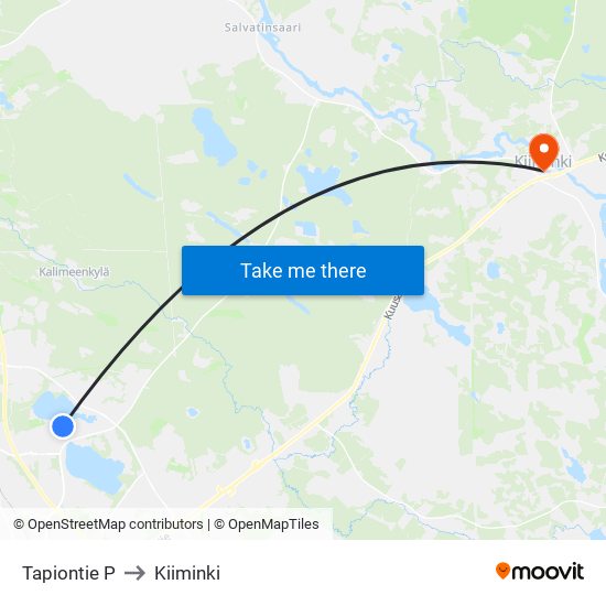 Tapiontie P to Kiiminki map