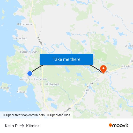 Kello P to Kiiminki map