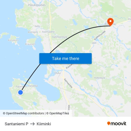 Santaniemi P to Kiiminki map