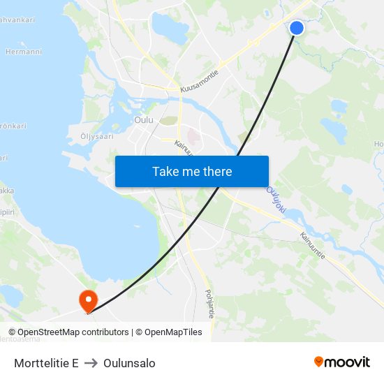 Morttelitie E to Oulunsalo map