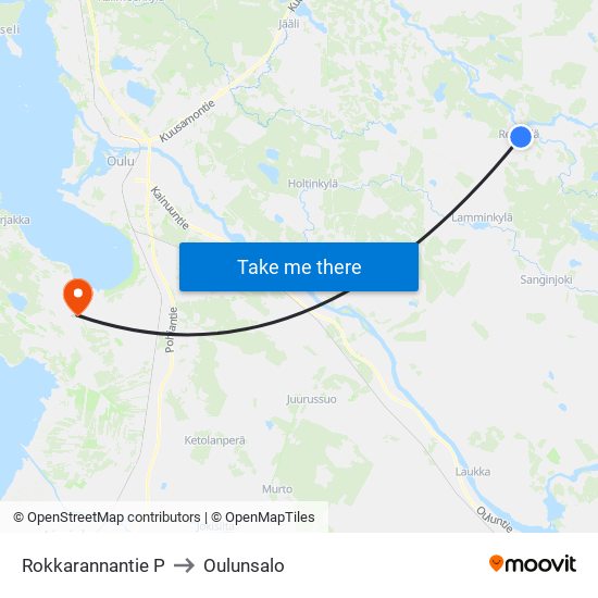 Rokkarannantie P to Oulunsalo map