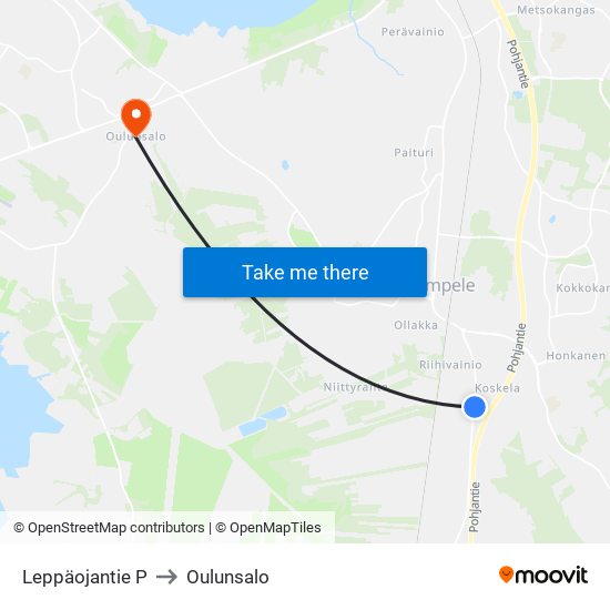 Leppäojantie P to Oulunsalo map