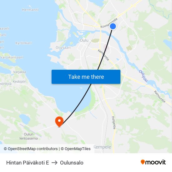 Hintan Päiväkoti E to Oulunsalo map