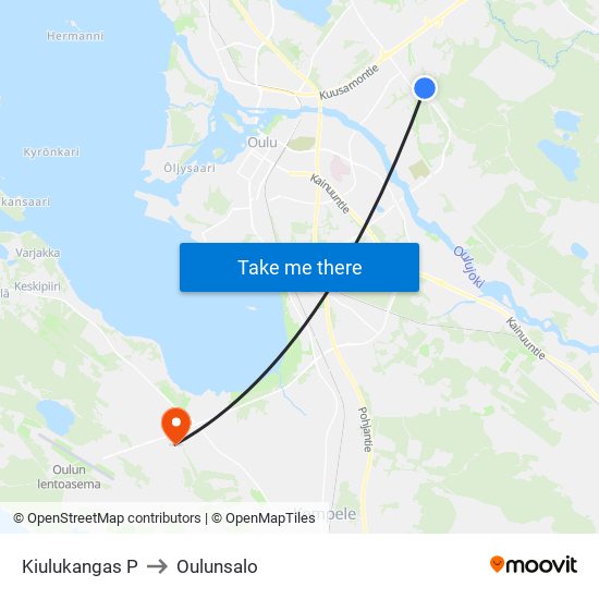 Kiulukangas P to Oulunsalo map