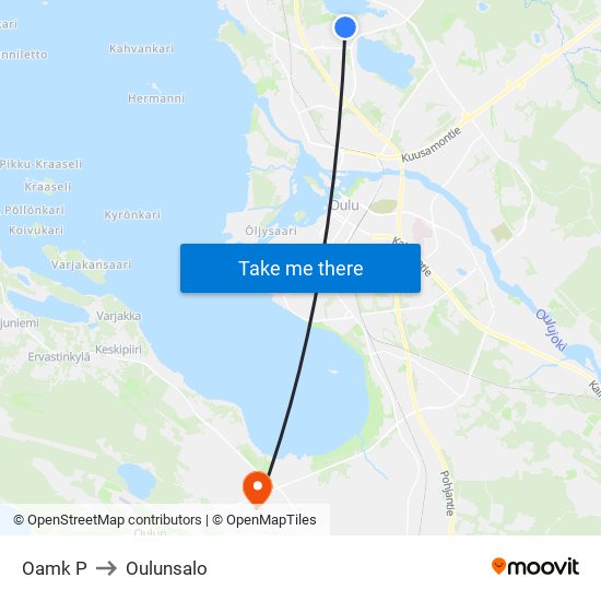 Oamk P to Oulunsalo map