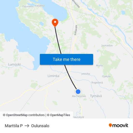 Marttila P to Oulunsalo map