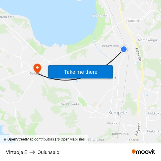 Virtaoja E to Oulunsalo map