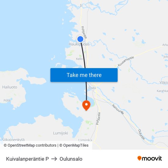 Kuivalanperäntie P to Oulunsalo map