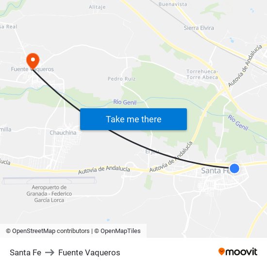Santa Fe to Fuente Vaqueros map