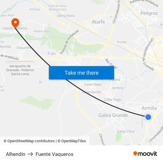Alhendín to Fuente Vaqueros map