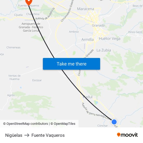 Nigüelas to Fuente Vaqueros map