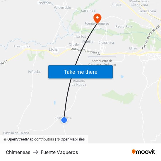 Chimeneas to Fuente Vaqueros map