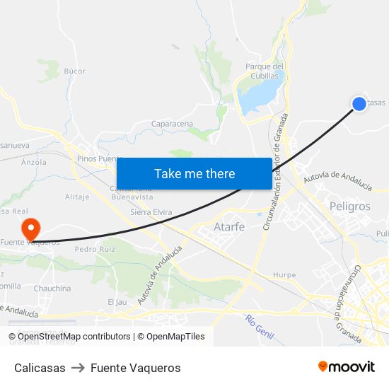 Calicasas to Fuente Vaqueros map