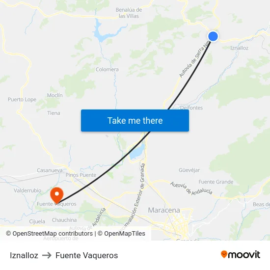 Iznalloz to Fuente Vaqueros map
