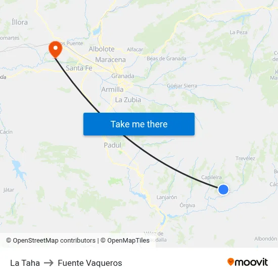 La Taha to Fuente Vaqueros map