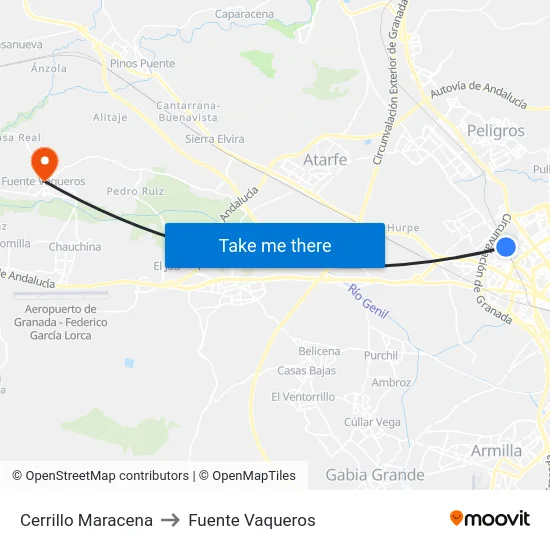 Cerrillo Maracena to Fuente Vaqueros map