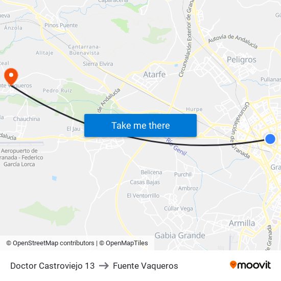 Doctor Castroviejo 13 to Fuente Vaqueros map