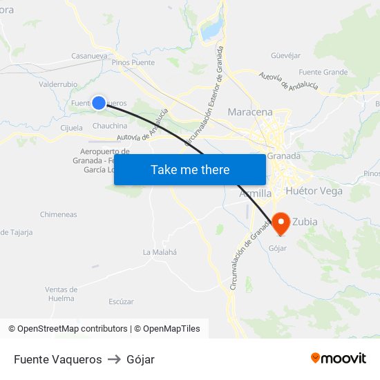 Fuente Vaqueros to Gójar map