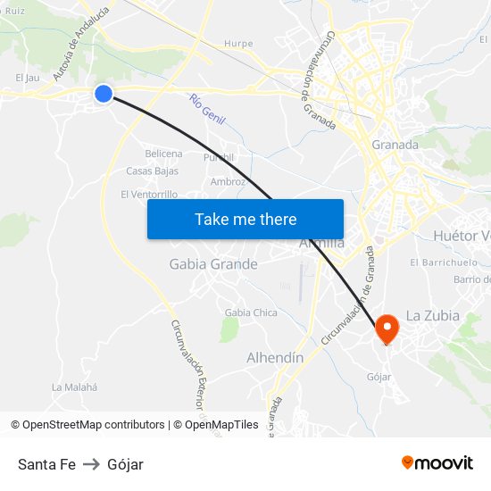 Santa Fe to Gójar map