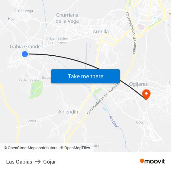 Las Gabias to Gójar map