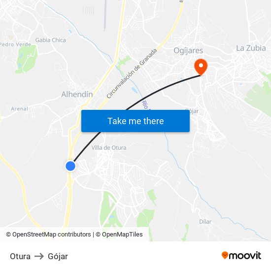 Otura to Gójar map
