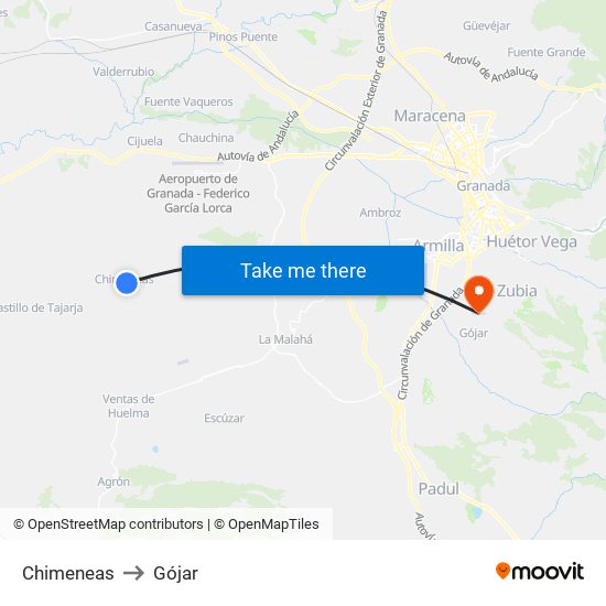 Chimeneas to Gójar map