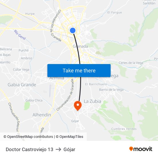 Doctor Castroviejo 13 to Gójar map