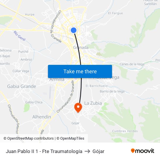 Juan Pablo II 1 - Fte Traumatología to Gójar map