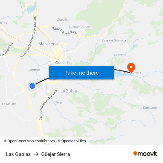 Las Gabias to Güejar Sierra map