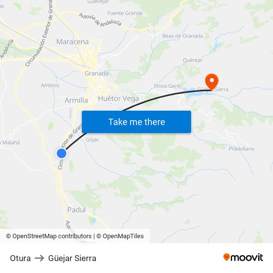 Otura to Güejar Sierra map