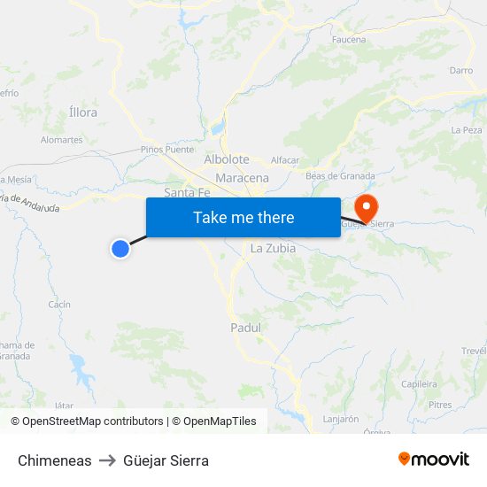 Chimeneas to Güejar Sierra map