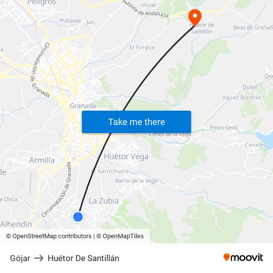Gójar to Huétor De Santillán map