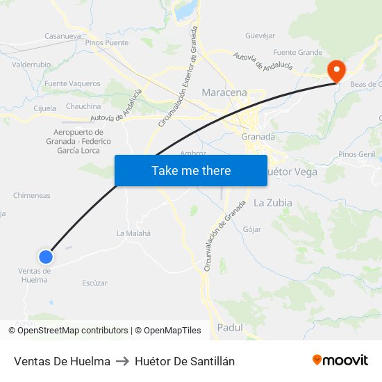 Ventas De Huelma to Huétor De Santillán map