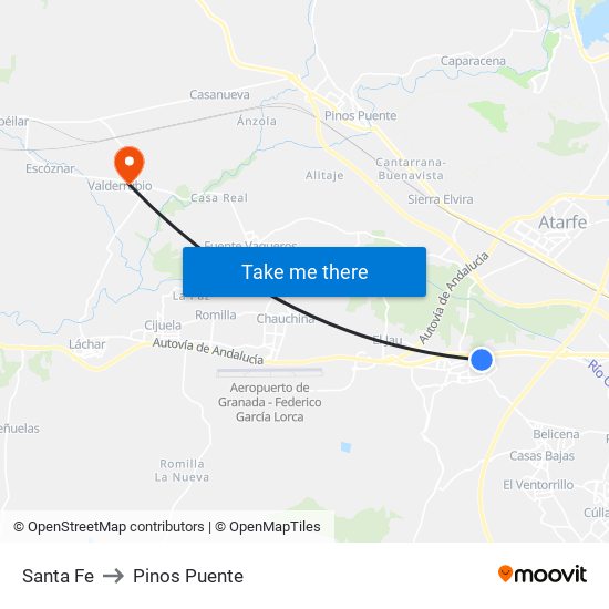 Santa Fe to Pinos Puente map