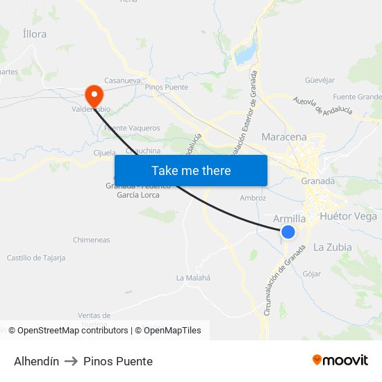 Alhendín to Pinos Puente map