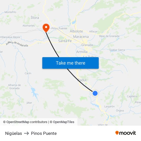 Nigüelas to Pinos Puente map