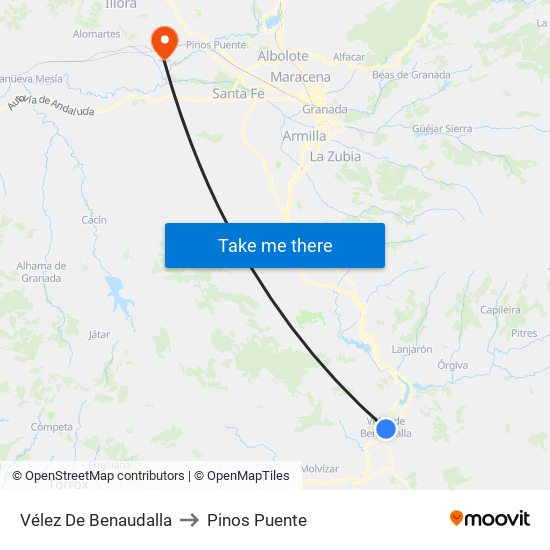 Vélez De Benaudalla to Pinos Puente map