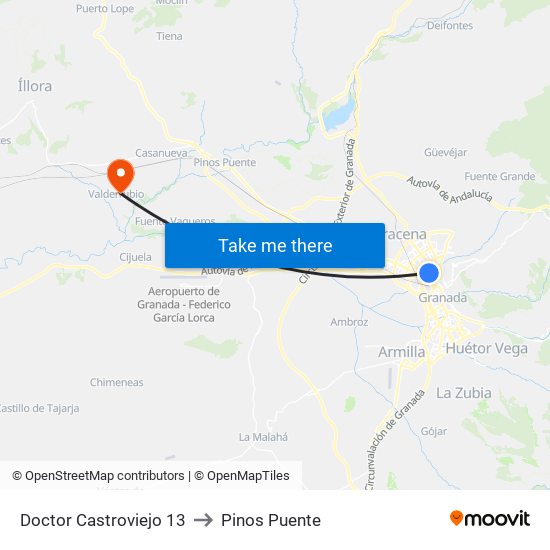Doctor Castroviejo 13 to Pinos Puente map