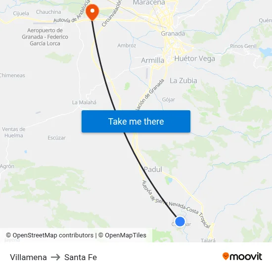 Villamena to Santa Fe map