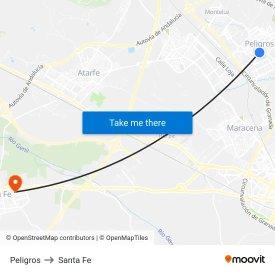 Peligros to Santa Fe map
