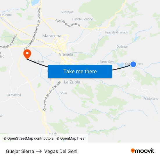 Güejar Sierra to Vegas Del Genil map