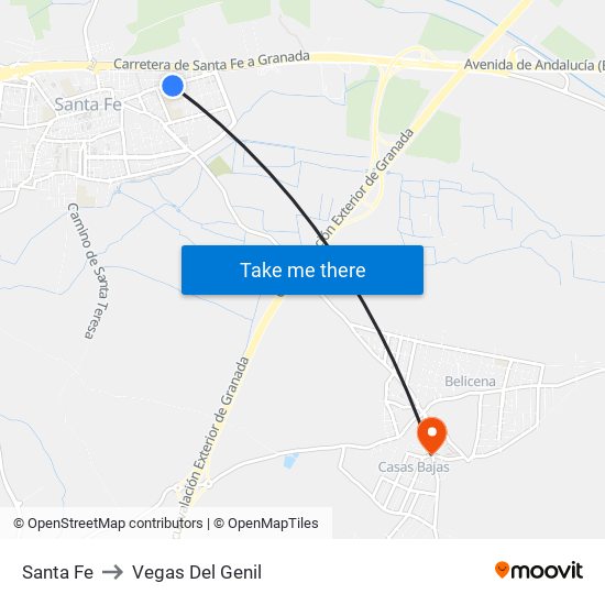 Santa Fe to Vegas Del Genil map