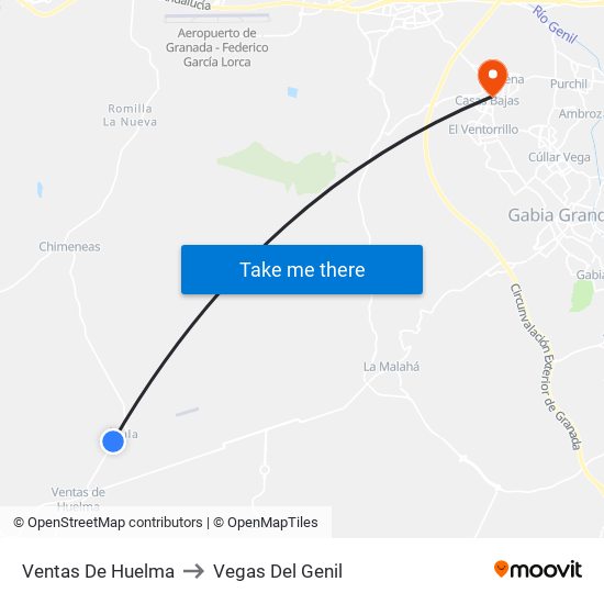 Ventas De Huelma to Vegas Del Genil map