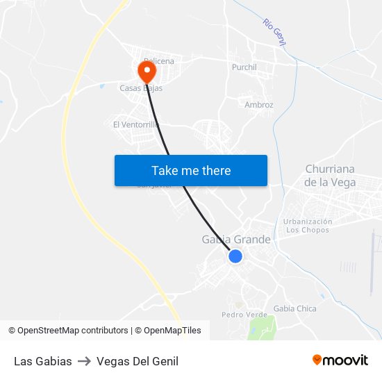 Las Gabias to Vegas Del Genil map