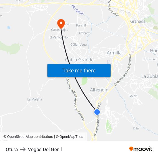 Otura to Vegas Del Genil map