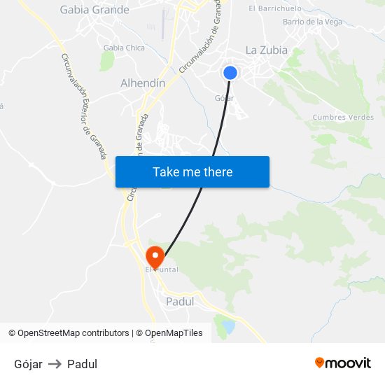 Gójar to Padul map