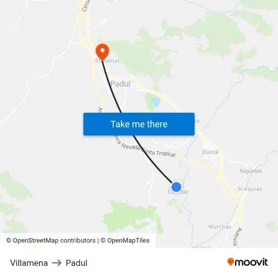 Villamena to Padul map