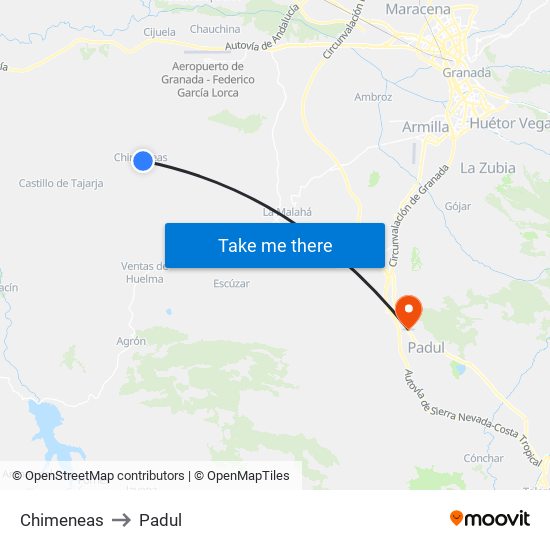Chimeneas to Padul map