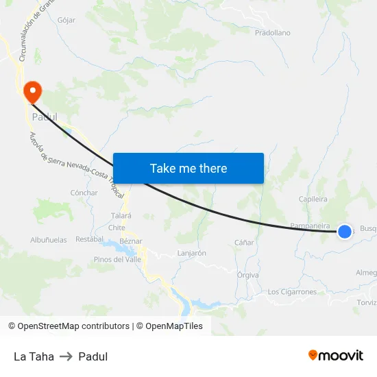 La Taha to Padul map