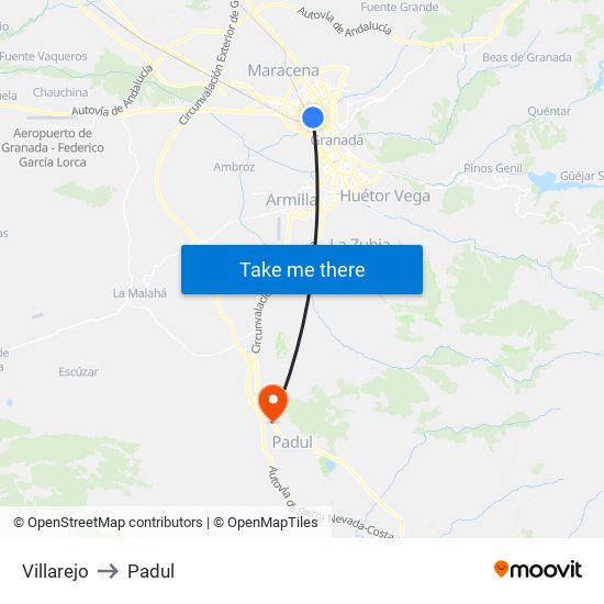 Villarejo to Padul map